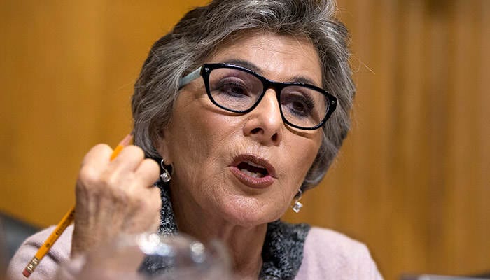 Sen. Barbara Boxer, D-Calif., ranking member on the Senate Environment and Public Works Committee Committee questions Environmental Protection Agency (EPA) Acting Assistant Administrator for Air and Radiation Janet McCabe, on Capitol Hill in Washington, Tuesday, Sept. 29, 2015, during the committee's hearing on “Economy-wide Implications of President Obama's Air Agenda." (AP Photo/Manuel Balce Ceneta)