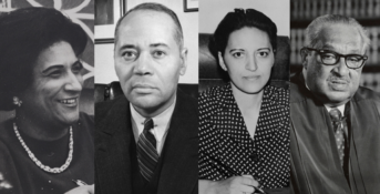 Left to Right: Constance Motley, Charles H. Houston, Jane Bolin, Thurgood Marshall