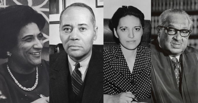 Left to Right: Constance Motley, Charles H. Houston, Jane Bolin, Thurgood Marshall