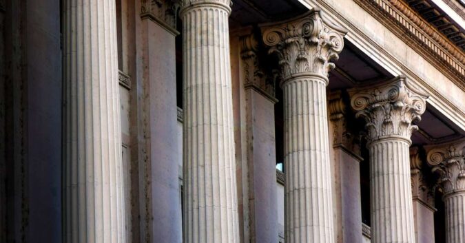 Stone columns on a courthouse in New York