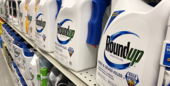 bottles of Roundup weed killer on a shelf