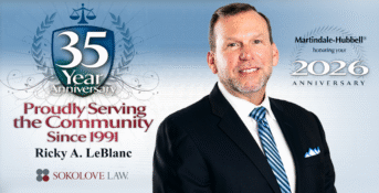 Martindale-Hubbell is recognizing Sokolove Law Managing Attorney Ricky LeBlanc for his 35 years of service
