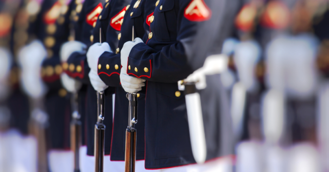 A line of U.S. Marines in uniform