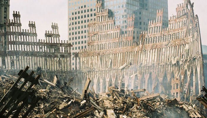WTC-Wreckage-exterior_shell_of_south_tower