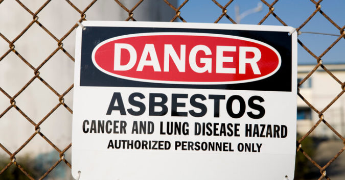 Danger warning sign for asbestos
