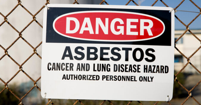 Danger warning sign for asbestos