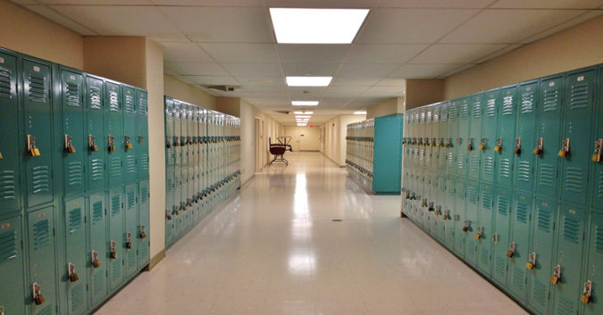 empty school hallway with lockers