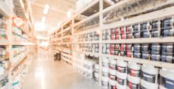 Warehouse aisle with paint products