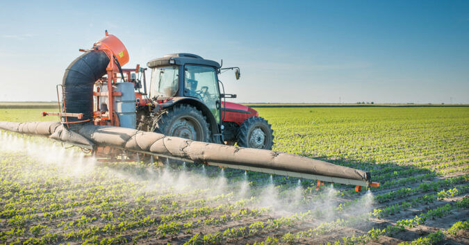 Paraquat herbicide sprayed on crops