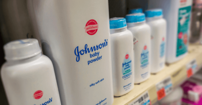 Johnson's baby powder on store shelf