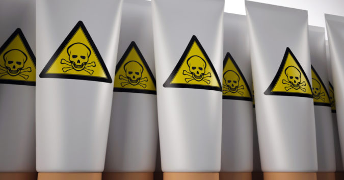 cosmetics bottles with toxic symbol