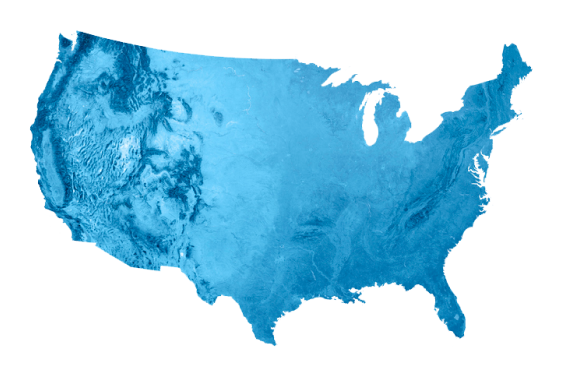 A blue map of the United States