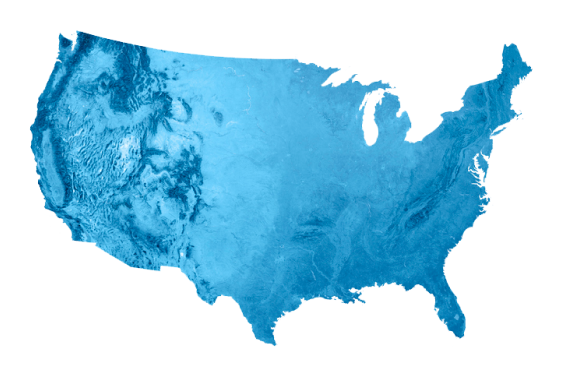 A blue map of the United States