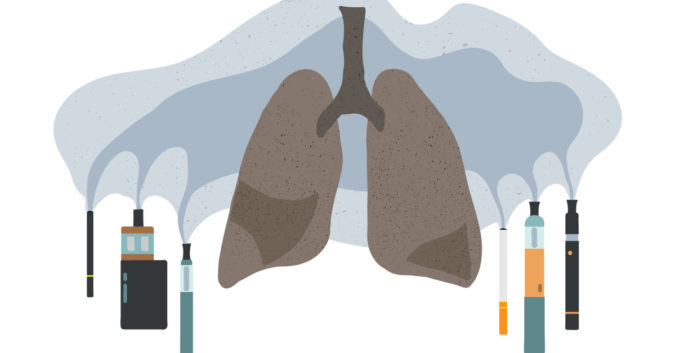 infographic with diseased lungs and vaping products