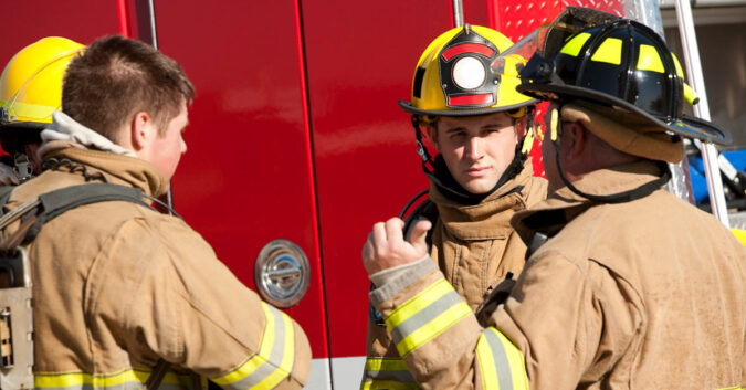 Volunteer firefighters in pfas gear